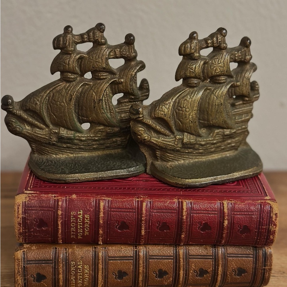 Vintage Brass Ship Bookends